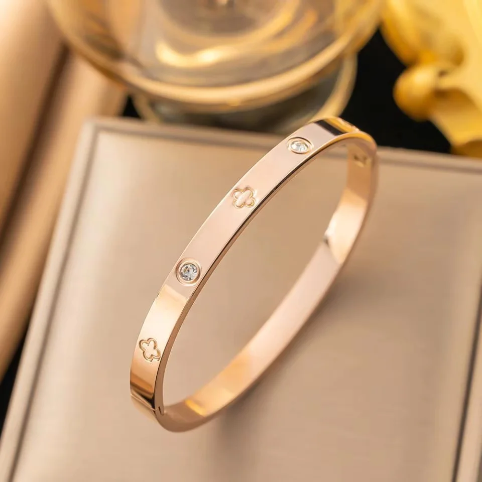 Women's Clover Love Bracelet, Shining Zircon Adjustable Bangle, Stainless Steel Jewelry Gift for Her - Image 7
