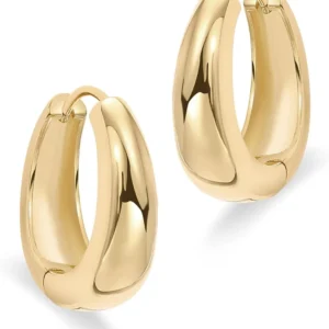 14K Gold Plated Sterling Silver Post Small Chunky Hoops Earrings | Thick Lightweight Gold Hoop Earrings for Women Retro style