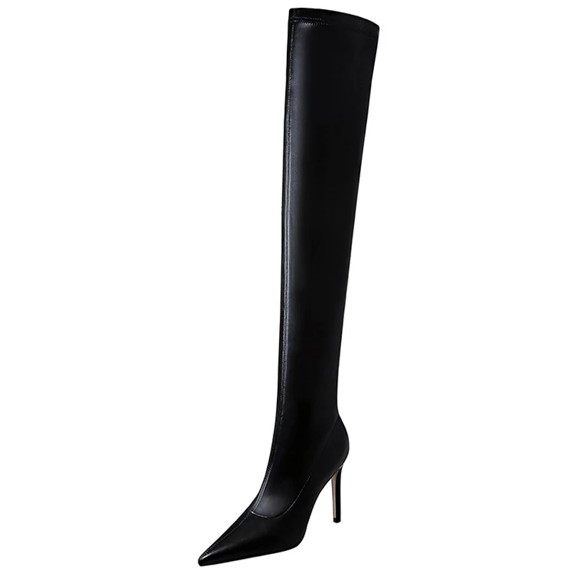 BIGTREE Shoes Stiletto Sexy Over-the-Knee Boots Black Leather Boots Sexy Thin High Heel Boots Winter Long Boots Plus Size 43 - Image 3