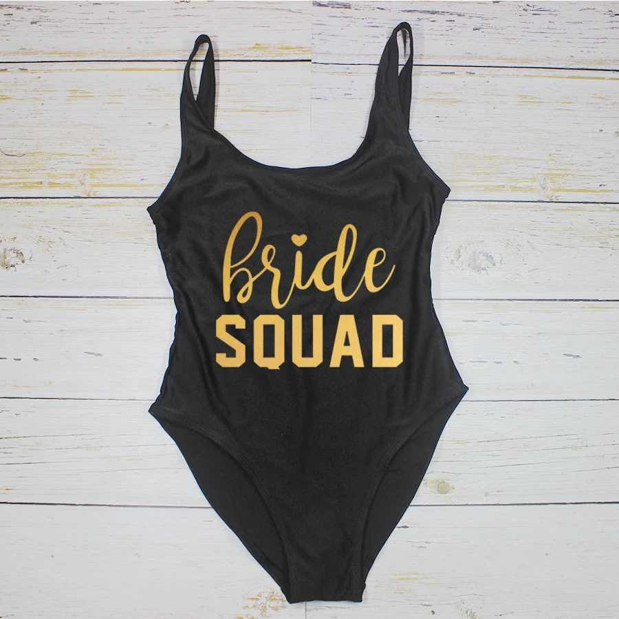 Bachelorette Party Team Bride Squad Swimsuits Lady Wedding Party Gift Lining High Leg Cut Women One Piece Swimwear Swimsuit - Image 3