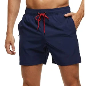 Men's Swim Trunks Quick Dry Beach Shorts, Elastic Closure Swimming Shorts with Zipper Pockets and Mesh Lining