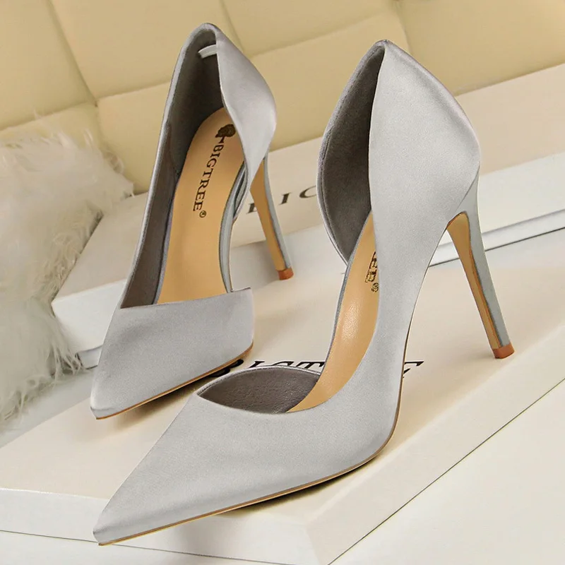 BIGTREE Shoes Sexy Woman Pumps Black Blue Sliver Women Heels Silk High Heels Women Shoes Stiletto Heels 9.5 Cm Ladies Shoes - Image 2