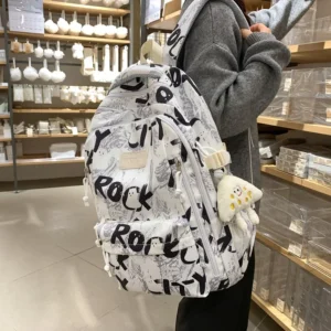 Fashion Women's Backpack New Nylon Letter Graffiti Travel Backpacks for Women Large Capacity Girl School Bag Students Backpack