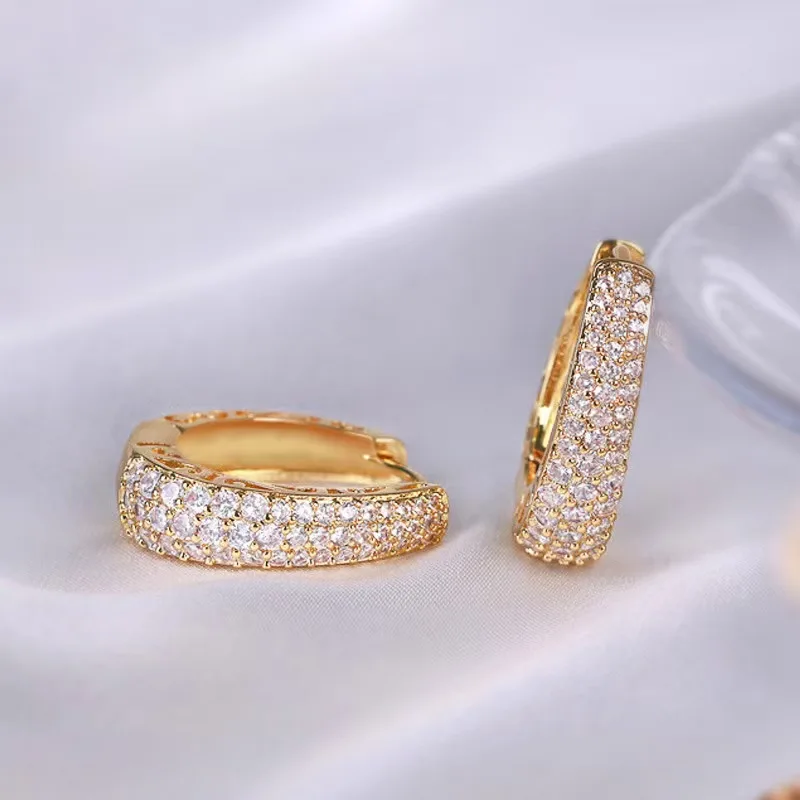 Huitan Hollow Gold Color Hoop Earrings for Women Paved Dazzling CZ Stone Luxury Trendy Female Circle Earrings Statement Jewelry - Image 4
