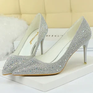 Large size 43 Women Pumps Fashion Wedding Shoes Rhinestone Glitter Bride High Heels Stiletto 7 CM 10 CM Luxury Pumps Party shoes