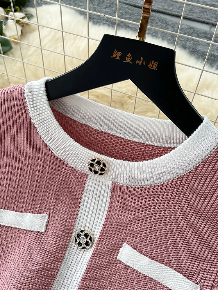 Women French Dress Knitted Autumn Winter O-neck Long-sleeved Button Elastic Simple Design Mid-length Female Vestidos DS211 - Image 4