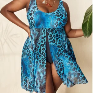 Swimdress Plus Size Swimwear Women Tankini 2025 Leopard Print Sexy One Piece Swimsuit Bikini Beachwear Bathing Suit 5XL Monokini