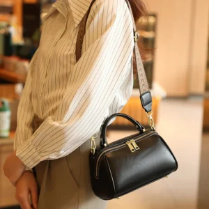 New Women's Shoulder Bag Vintage Luxury Handbag Women PU Leather Two Shoulder Strap Crossbody Bag Fashion Zipper Boston Bags