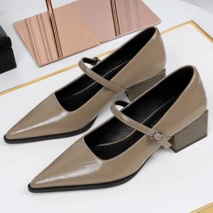 Quality PU leather Shoes Women Pumps pointed tip Mid heel Women shoes chunky heel Ladies shoes Buckle Career OL Office shoes