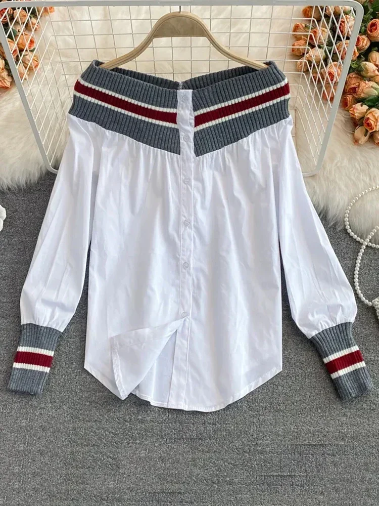 Spring Autumn Women's Shirt Patchwork Shirts Casual Loose Retro Blouses Long Sleeve Shirt Woman Tops GD641 - Image 2