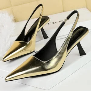 BIGTREE Shoes Summer Women Sandals Patent Leather Kitten Heels Ladies Shoes Hollow Back Strap Sandals Women Sandals Party Shoes