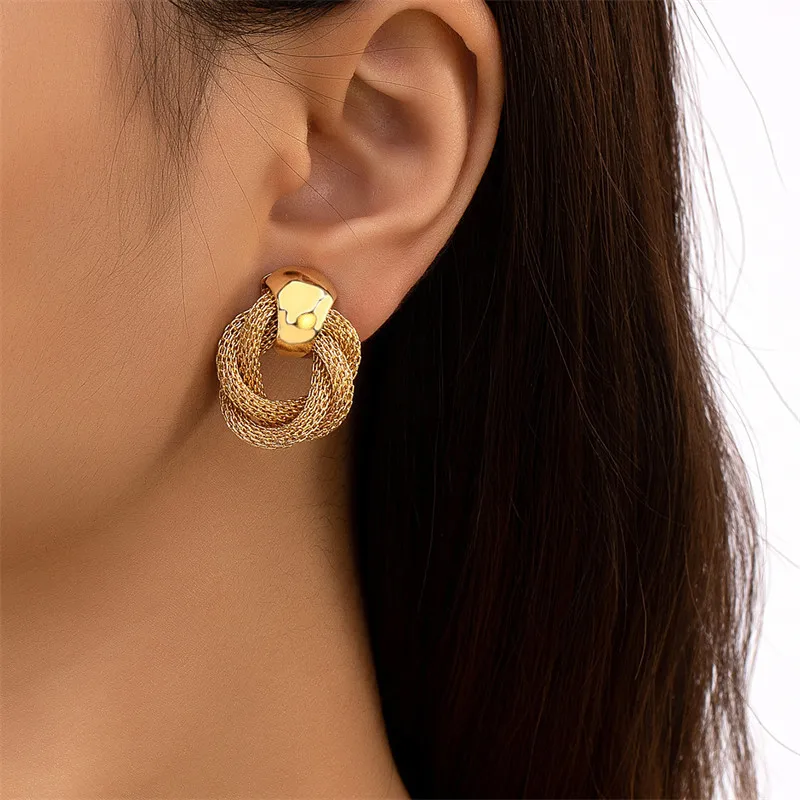 Vintage Metallic Twisted weaving Round Circle Dangle Earrings 2025 New Fashion Wedding Party Drop Earrings for Woman Jewelry