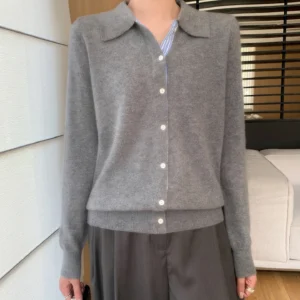 Women Cardigans Single Breasted Polo Collar Fake Two Pieces Long Sleeves Autumn Winter Fashion Korean Knitted Pullovers Jumper