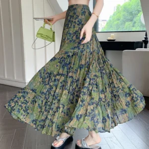 Retro Half Length Skirt for Women 2025 Spring/Summer New Style Large Swing High Waist Floral Long Skirt A268