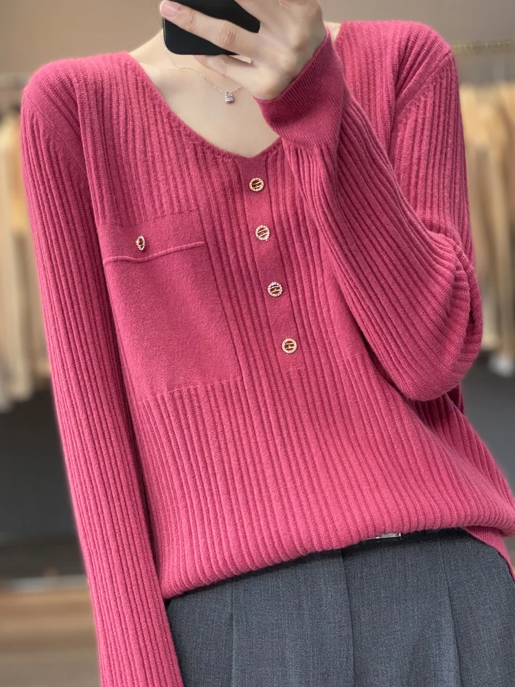 Spring Summer Women Pullovers Long Sleeve V-neck Bottoming Shirts Loose Kniited Sweater Korean Fashion Soft Inner Jumpers - Image 3
