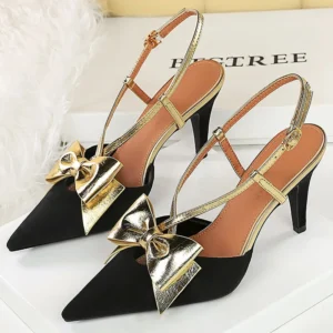 BIGTREE Shoes Women Pumps Color blocked bow High Heels suede buckle Women Heels Hollow out high-heeled sandals Summer shoes New