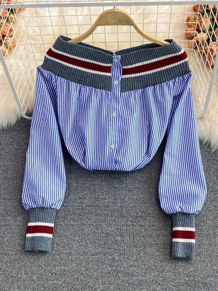Spring Autumn Women's Shirt Patchwork Shirts Casual Loose Retro Blouses Long Sleeve Shirt Woman Tops GD641