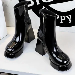 Patent leather Women Boots Autumn Winter shoes Side zipper leather boots Platform shoes High heel boots High heel boots Fashion