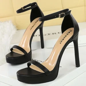 BIGTREE Shoes Summer high-heeled sandals Women shoes Sexy party shoes Peep Toe High Heels Stiletto 11 cm buckle Ladies shoes