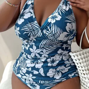 2025 V Neck Print Strapped Plus Size Tankini Set Women Cross Push UP Lady Large Bikini Brazilian Chubby Beach Curvy Bathing Suit
