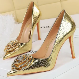 Women 10.5 cm Heels Metallic stone patterned flowers Women Pumps quality High Heels Stiletto Luxury banquet shoes party shoes