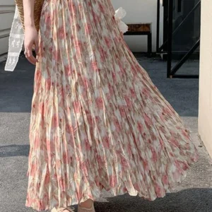 2025 Summer Floral Half Skirt Women's New Fashionable Versatile Pocket Long A-line Large Swing Skirt C287