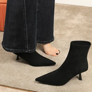 BIGTREE Shoes Retro women's boots Suede pointed women's ankle boots Stiletto High heel boots Autumn winter shoes Short boots