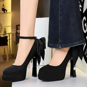 BIGTREE Shoes Women platform heels 11.5 cm New pearl Bowknot Design Women Pumps Suede High Heels buckle Luxury banquet shoes