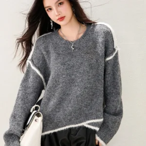 Women Rainbow Sweater Autumn Winter Color-blocking Stroke Fungus Pullover Knitted O-neck Button Long Sleeve Top Female SW016