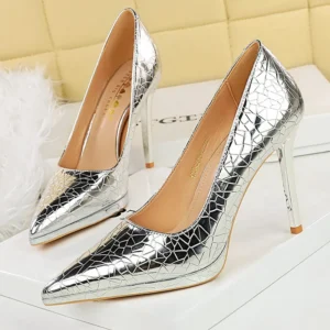 BIGTREE Shoes for Women with High Heels Fashionable Wedding Shoes Stone pattern Women Pumps Sexy banquet shoes Stilettos 11 CM