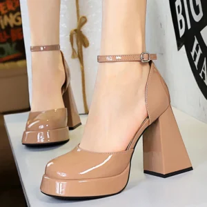 BIGTREE Shoes 11 CM Thick with Women Pumps Patent leather Women sandals High Heels Chunky Block Heels Shoes Women Party Shoes