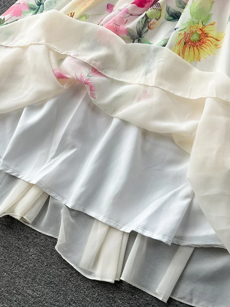 Summer Beach Vacation Dress for Women 2025 New Print Ruffle Edge One Neck Off Shoulder Chiffon Dress A217 - Image 5