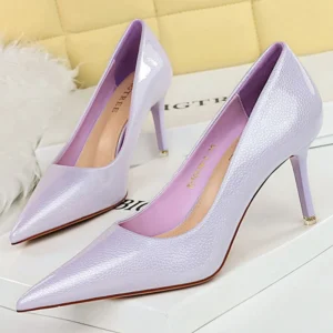BIGTREE Shoes Crystal Patent Leather Women Pumps Pointed High Heels Women Shoes Stilettos Kitten Heels Female Shoes Plus Size 43