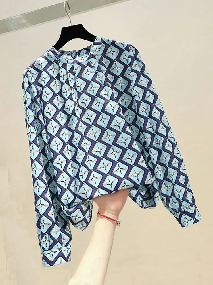 Spring Autumn Women's Blouses Korean Style All-match Color Contrast Plaid Print Shirt New Loose Long-sleeved Female Tops LL333