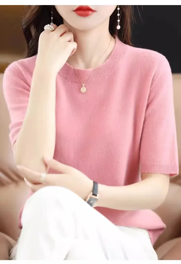 Spring Autumn Women Sweaters Short Sleeves O-neck Bottoming Shirts Knitwear 2025 Summer Knit Tops Pullovers Korean Jumpers - Image 5