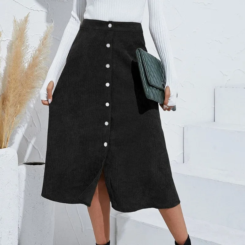 Elegant Corduroy Long Skirt Women Fashion Autumn and Winter Clothes Faldas Vintage High Waisted Maxi Skirts Casual Streetwear - Image 2