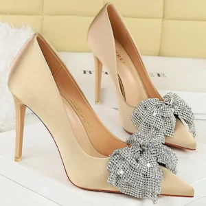 Luxury Women Pumps Rhinestone Butterfly High Heels 10.5 CM Stilettos Silks Satins Women Heels Fashion wedding shoes Plus size 43