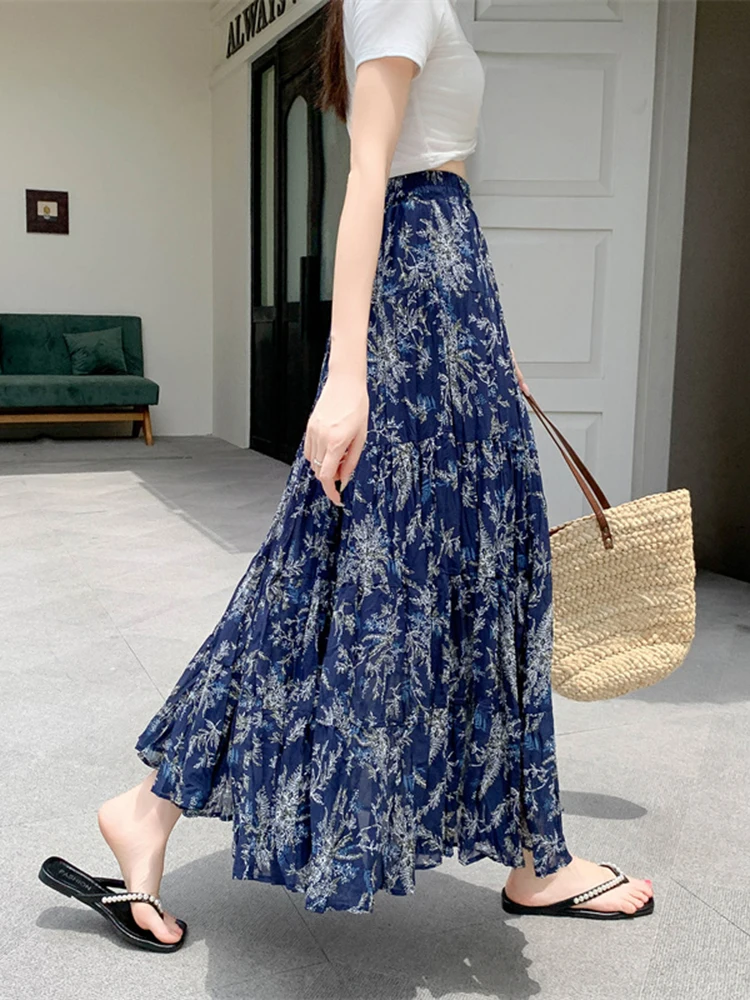 Retro Half Length Skirt for Women 2025 Spring/Summer New Style Vacation Beach Large Swing High Waist Floral Long Skirt A275 - Image 4