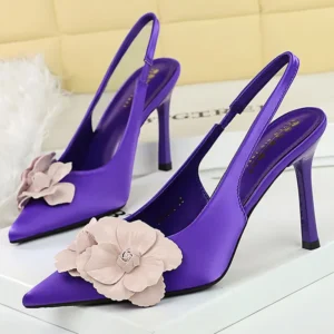 BIGTREE Shoes Color blocked flowers Women Pumps silks satins High Heels Hollow out hook strap High heeled sandals Stiletto Heels
