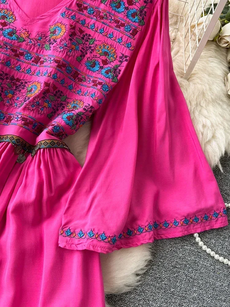 Women Summer Dress New Retro National Style Heavy Industry Embroidery Holiday Thin Temperament Sweet Long Dress D4949 - Image 5
