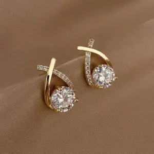 925 Silver Needle Korean Fashion Zircon Geometric Earrings For Women Jewelry 2025 Trending Luxury Crystal Cross Stud Earrings