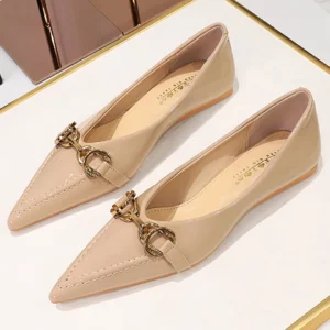 Luxury Metal buckle Women Flats Lady Sexy Evening Party shoes Patent leather Flat Shoes Women Sharp pointed flat heel shoes 2025