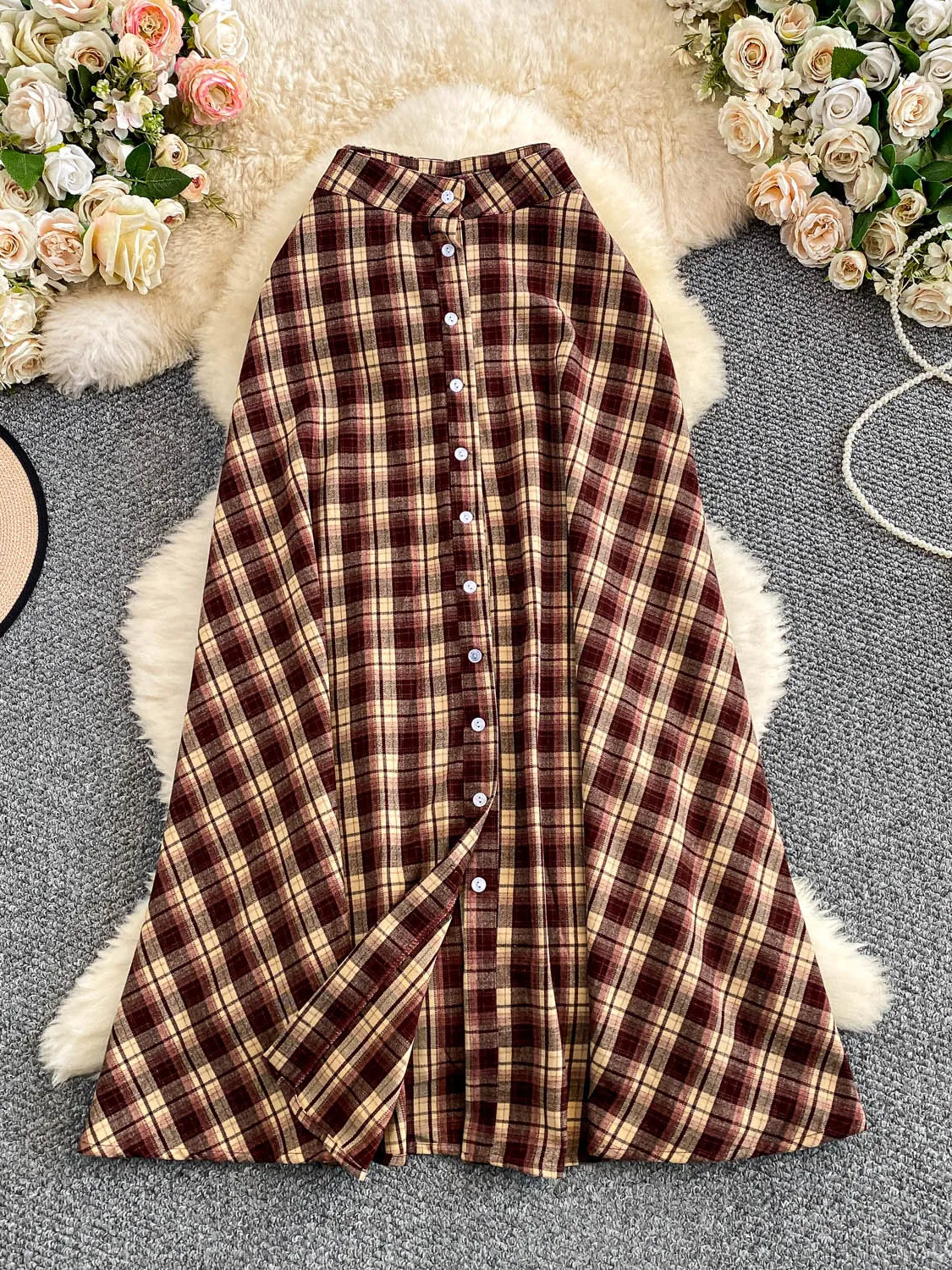 New Arrival Women's Skirt Unique Single-breasted Skirt, Hot Girl Style, Versatile Plaid High Waist Slim Mid-length Faldas SK060 - Image 5