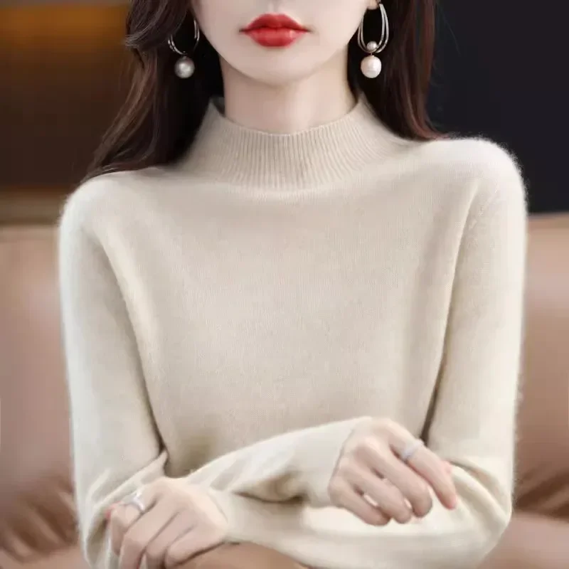 Autumn Winter Women Sweater Casual Warm Bottoming Shirts Mock Neck Basic Knitwear Long Sleeve Pullovers Korean Fashion Jumper - Image 4