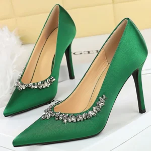 2025 NEW silks satins Women Pumps Rhinestone design High Heels Stilettos 10 cm and 7 cm Luxury banquet shoes Sexy party shoes