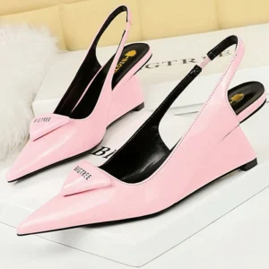 BIGTREE Shoes 2025 New Wedges Heels Women Patent Leather Woman Pumps Hollow Back Strap Women Sandals Elegant High Heels 6.5 Cm
