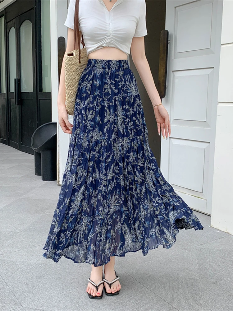 Retro Half Length Skirt for Women 2025 Spring/Summer New Style Vacation Beach Large Swing High Waist Floral Long Skirt A275 - Image 2