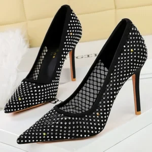Luxury Rhinestone mesh Women Pumps Fashion Dress wedding shoes High Heels Stilettos 9.5 CM Sexy party shoes New Ladies pumps