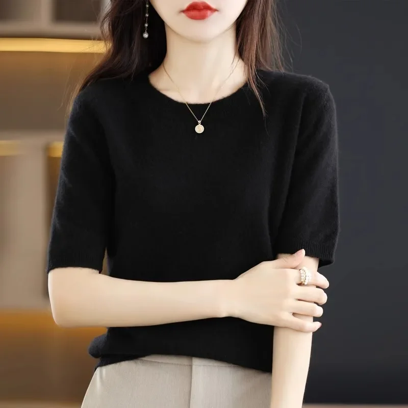 Spring Autumn Women Sweaters Short Sleeves O-neck Bottoming Shirts Knitwear 2025 Summer Knit Tops Pullovers Korean Jumpers - Image 2