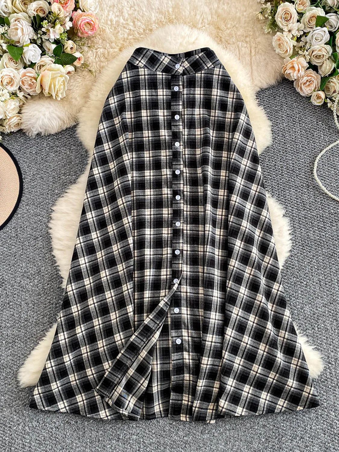 New Arrival Women's Skirt Unique Single-breasted Skirt, Hot Girl Style, Versatile Plaid High Waist Slim Mid-length Faldas SK060 - Image 6